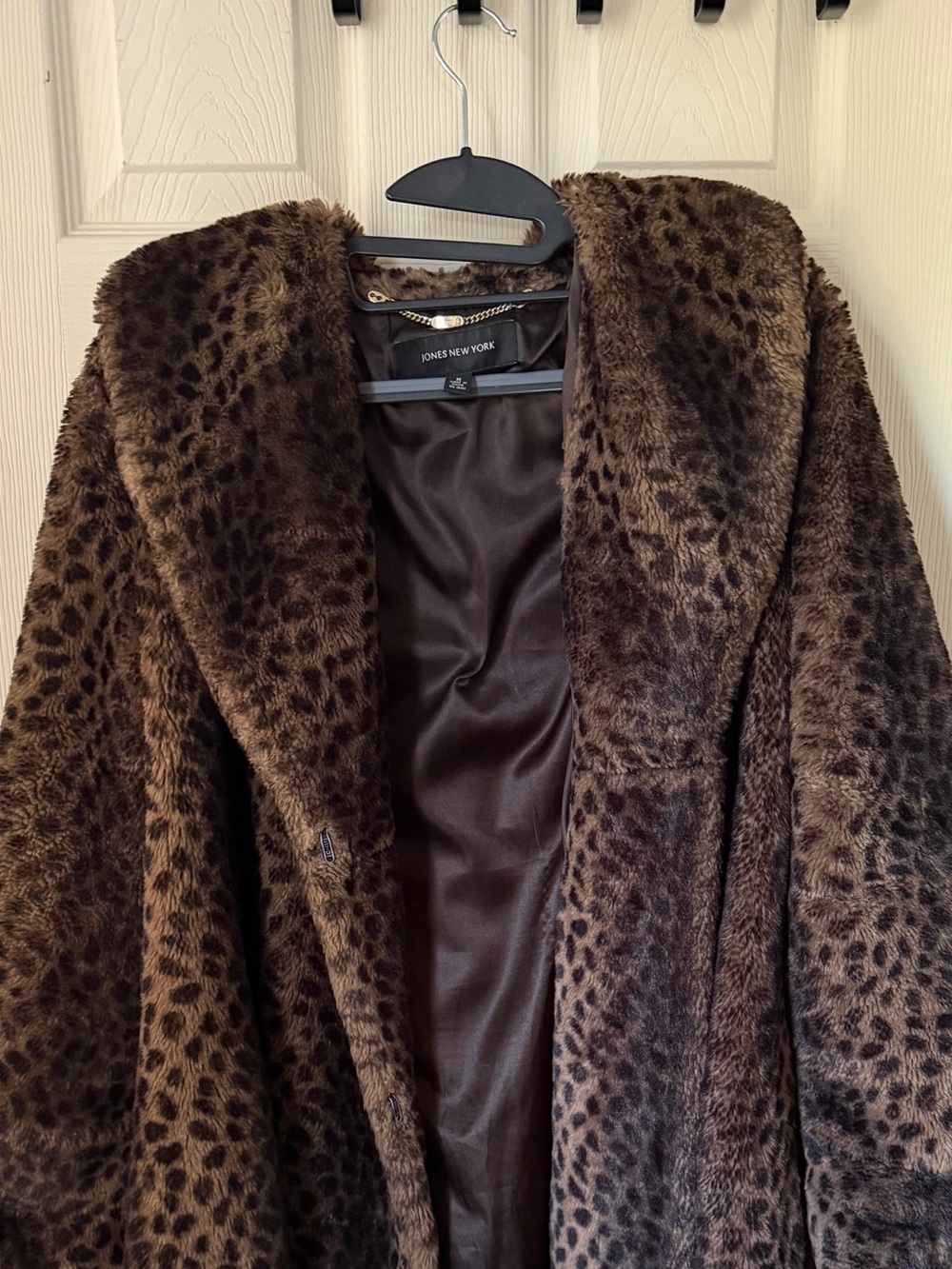 Jones New York Brown Leopard-Print Teddy Jacket
